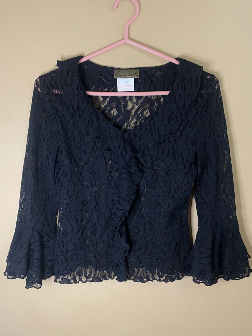 Vintage Black Lace Top With Ruffles Flare Cuffs